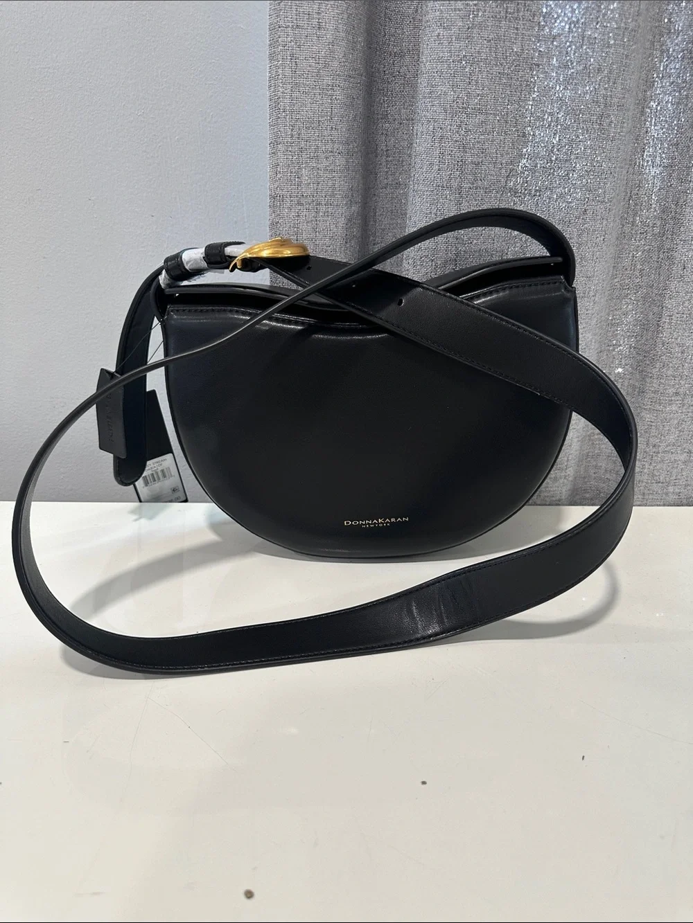 Donna Karan newyork Black Leather Crescent Shoulder /crossbody bag with dust bag